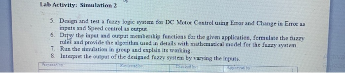  Lab Activity: Simulation 2 5. Design and test a fuzzy logic