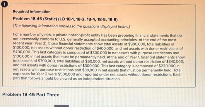 Urgent! Required information Problem 18.45 (Static) (LO 18-1, 18-2, 18-4, 18-5, 18-8)