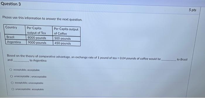  Question 3 Please use this information to answer the next question.