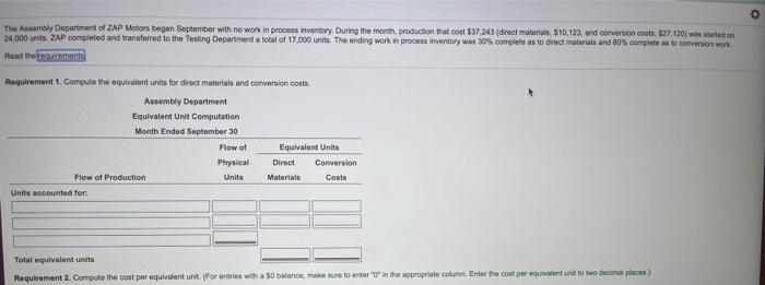 Compute the equivalent units for direct materials and conversion costs. 2. Compute