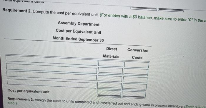 the cost per equivalent unit. 3. Assign the costs to units completed