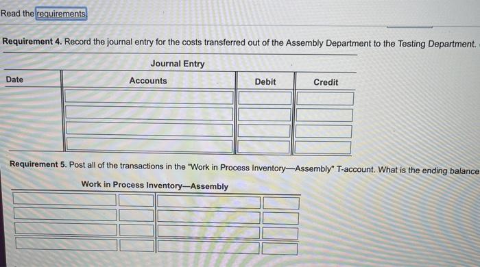 journal entry for the costs transferred out of the Assembly Department to