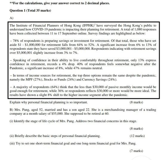  **For the calculations, give your answer correct to 2 decimal places.