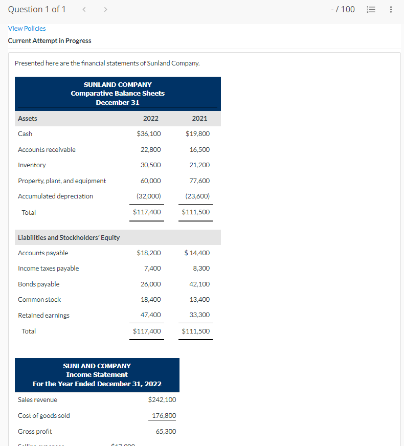 Question 1 of 1 - / 100 III : View Policies