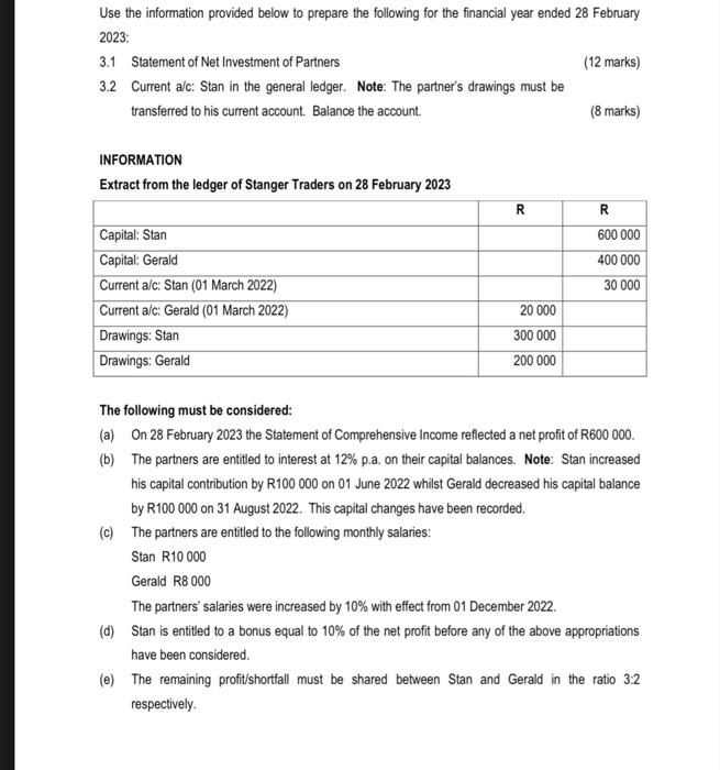  Use the information provided below to prepare the following for the