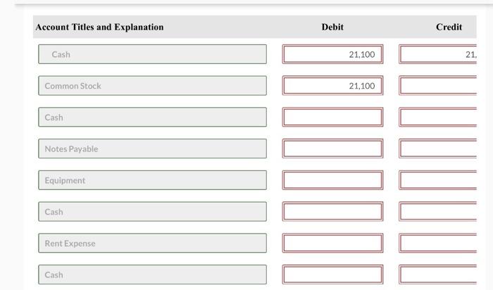 stock for $21,100 cash. 2. Obtained a bank loan for $6,200 by