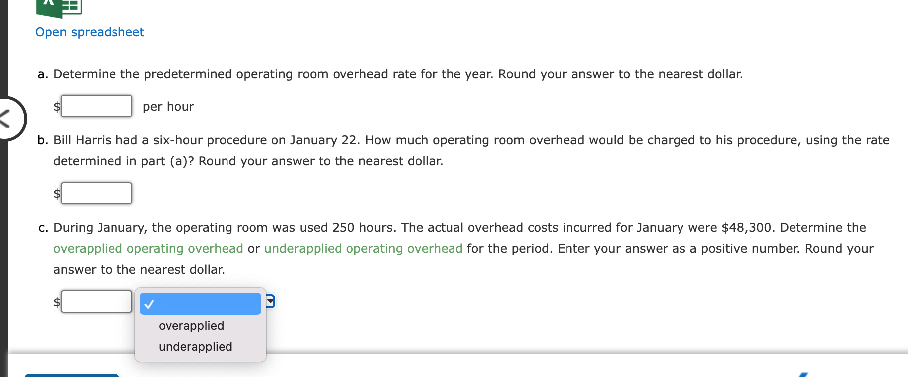  a. Determine the predetermined operating room overhead rate for the year.