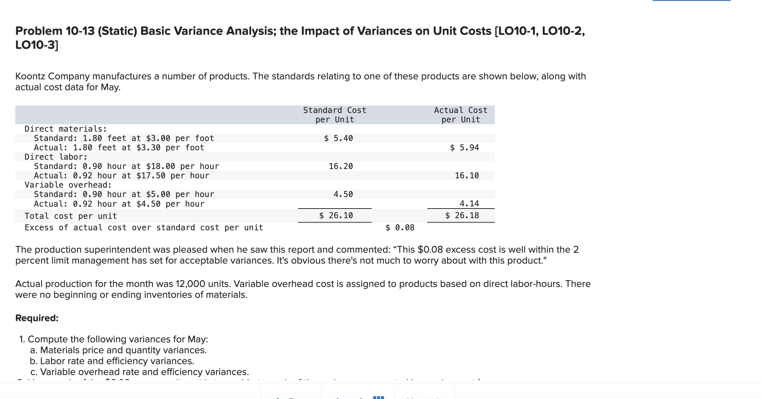  Problem 10-13 (Static) Basic Variance Analysis; the Impact of Variances on