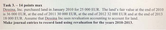  Task 3. - 14 points max Dessina, Inc. purchased land in