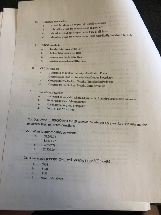  18. A floating rate bond is 2 a bond for which