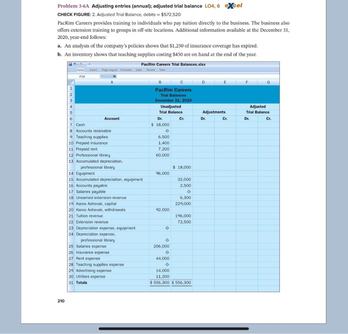  prepare journal entries and then do the adjustments Problem 3-6A Adjusting
