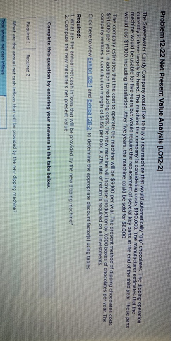  Problem 12-22 Net Present Value Analysis [LO12-2] The Sweetwater Candy Company