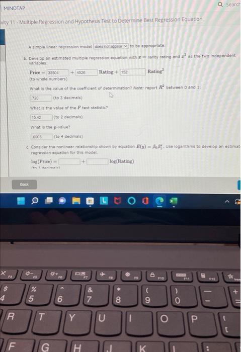 muit ple regression ecusson with x= rarity rating and z2 as the