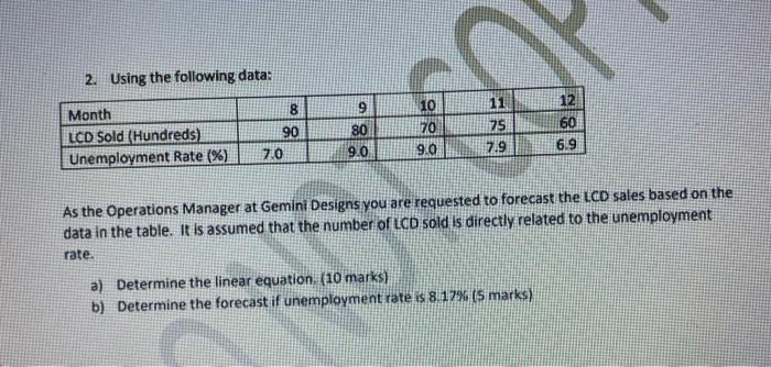  2. Using the following data: 8 122 9 10 11 80