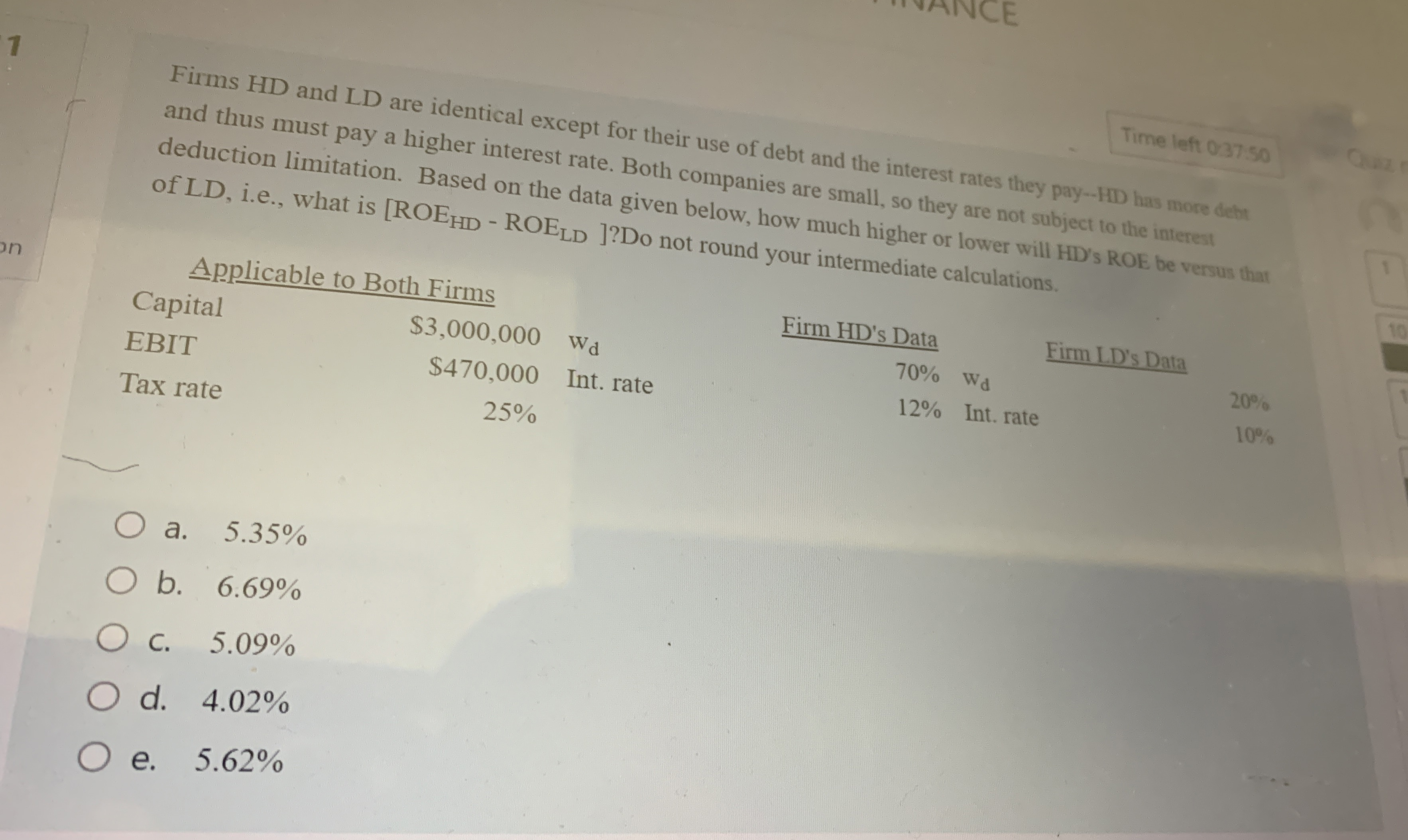  Time left 0.37.50 Firms HD and LD are identical except for
