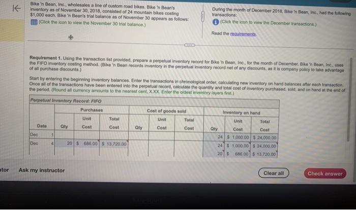 need help preparing a perpetual record for the following data, thanks Bike