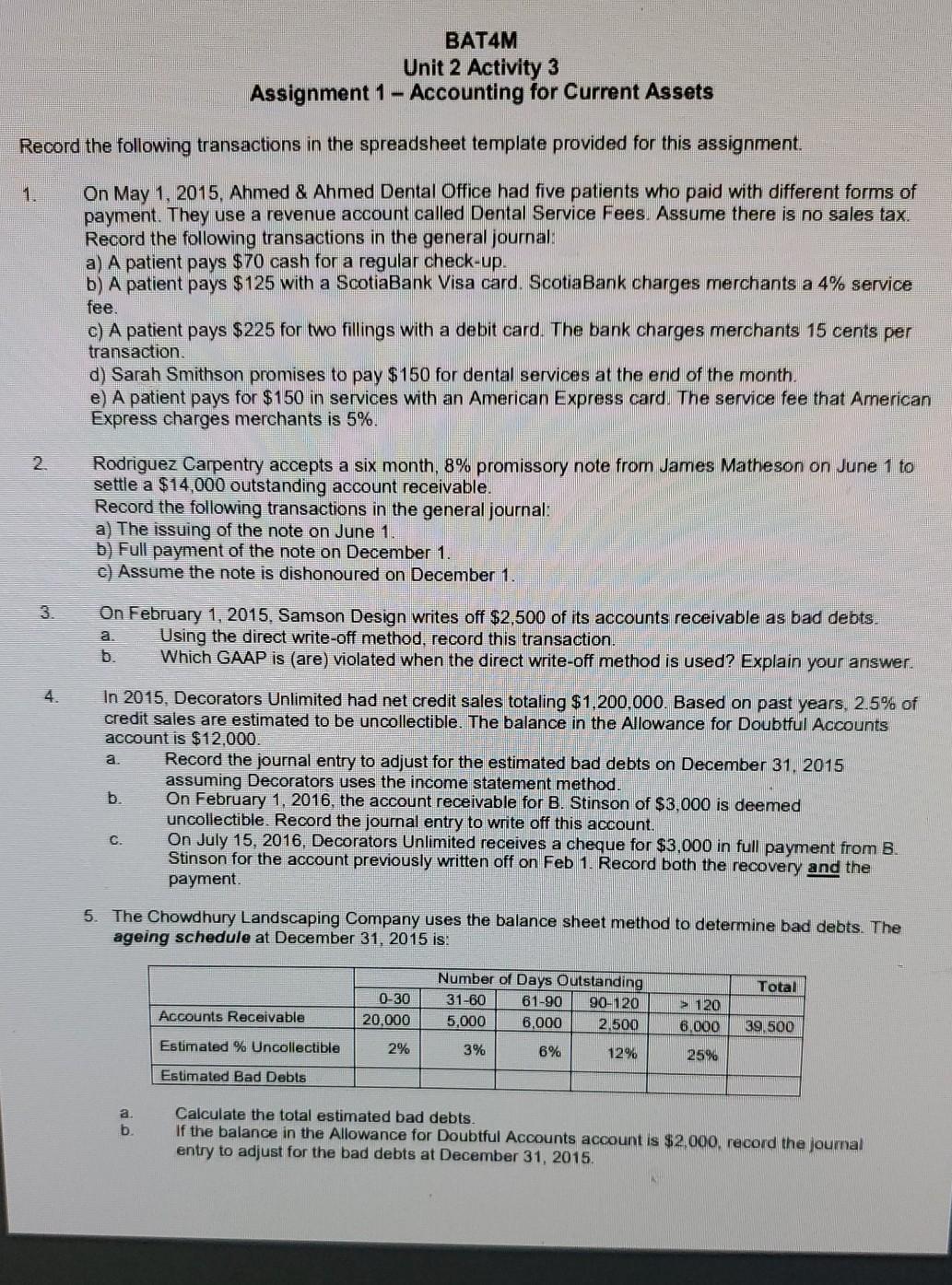 BATAM Unit 2 Activity 3 Assignment 1- Accounting for Current Assets
