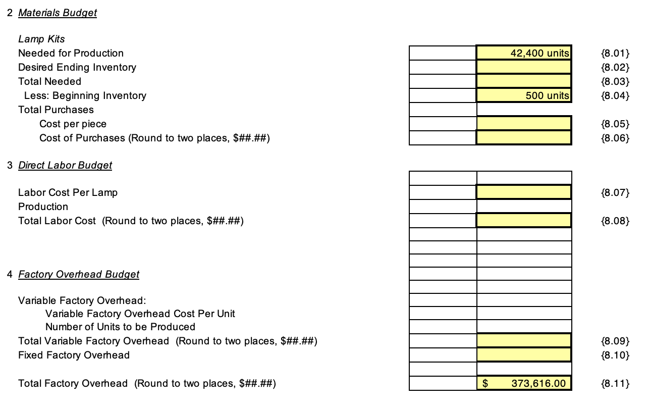 lamps @ $45.00 Cost of Goods Sold @ $30.00 Gross Profit Selling
