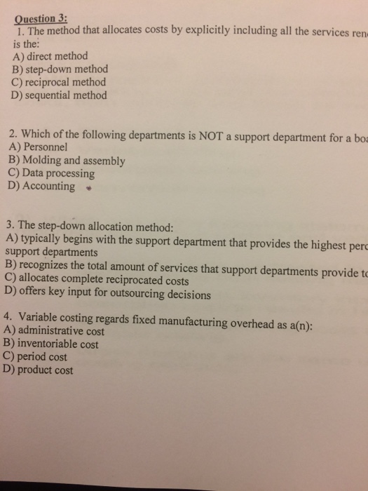  The method that allocates costs by explicitly including all the services