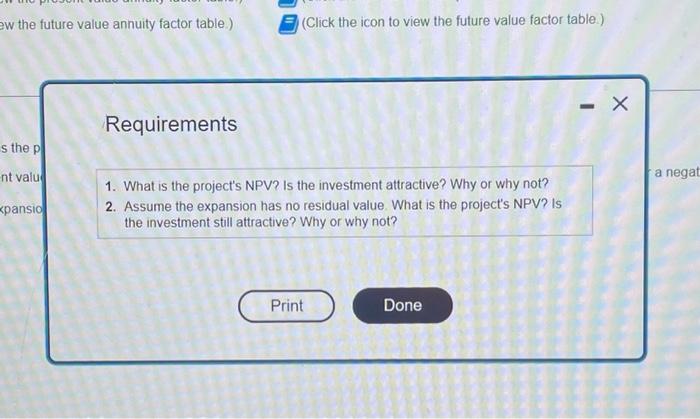 the icon to view the future value annuity table). Requirements 1. Compute