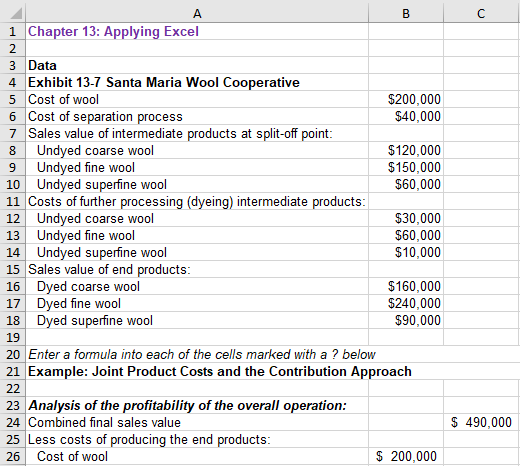 B 1 Chapter 13: Applying Excel 2 3 Data 4 Exhibit