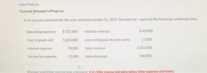  Current Attempt in Progress In its income statement for the year