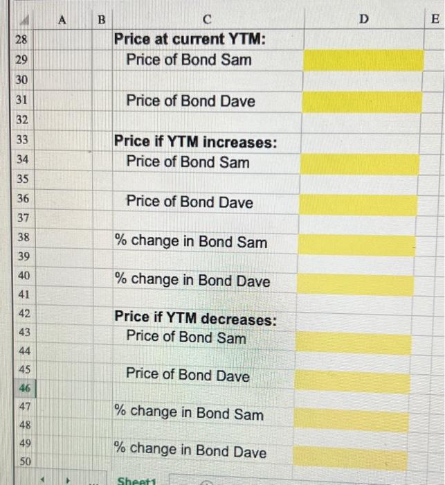 percentage change in the price of Bond Sam? Of Bond Dave? If
