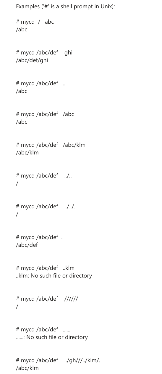Write a program simulating a "cd" Unix command that changes a current