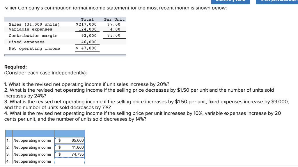 Please help me find net operating income for number 4! Miller Company's