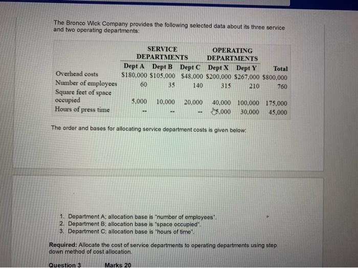 please help me solve this q2 The Bronco Wick Company provides the
