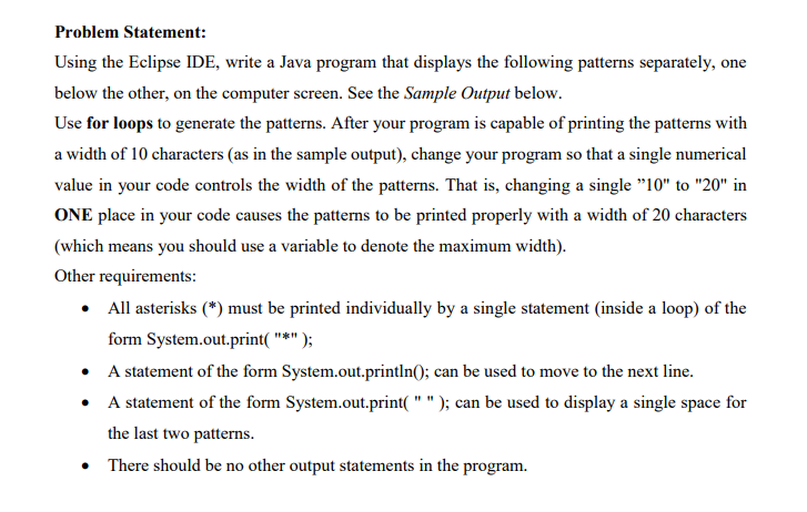  This is suppose to be done in Java Output: * **