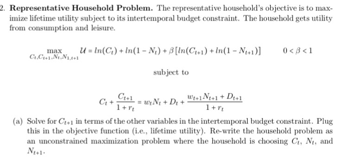  2. Representative Household Problem. The representative household's objective is to max-