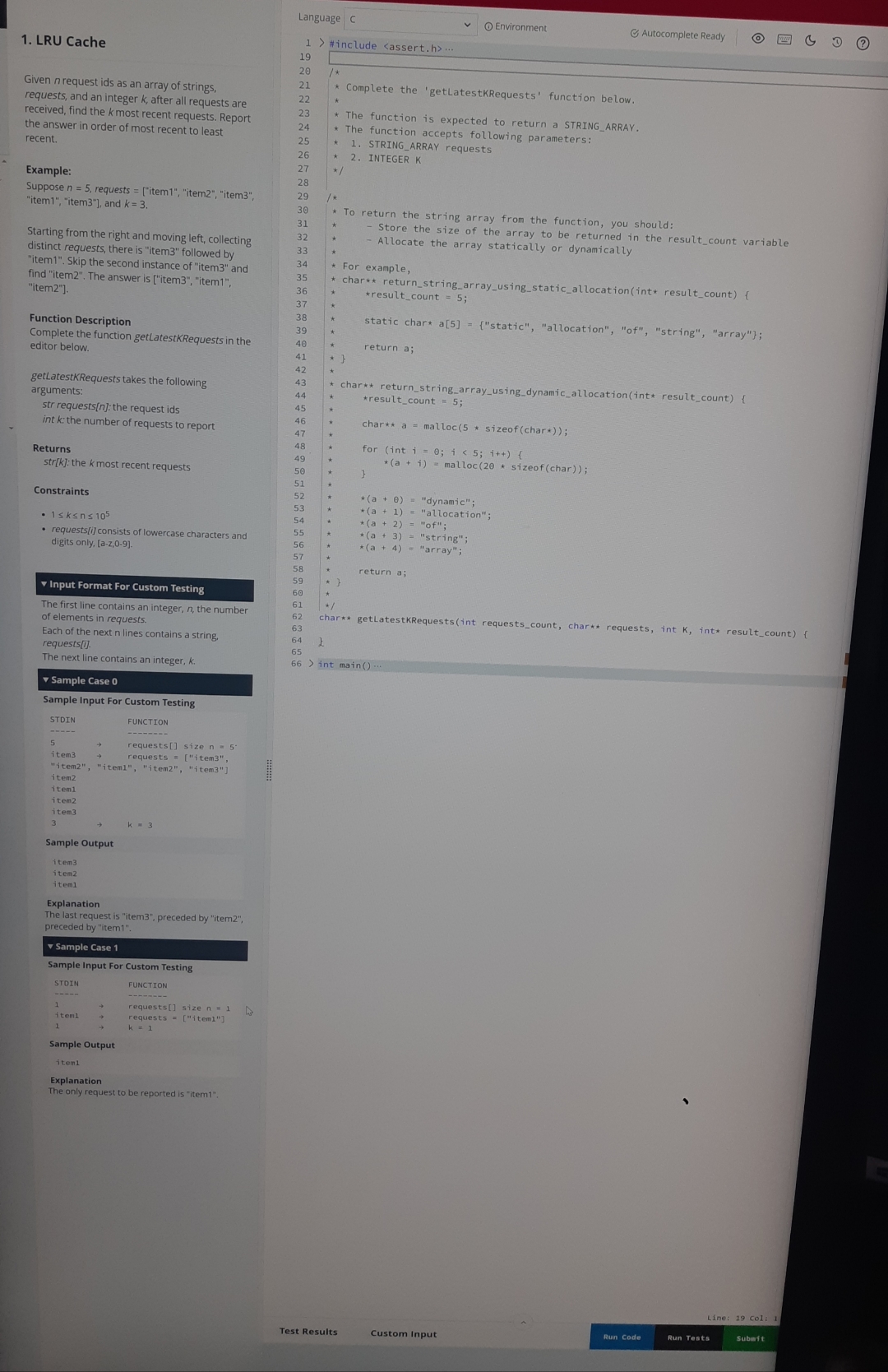  1. LRU CacheGiven n request ids as an array of strings,requests,