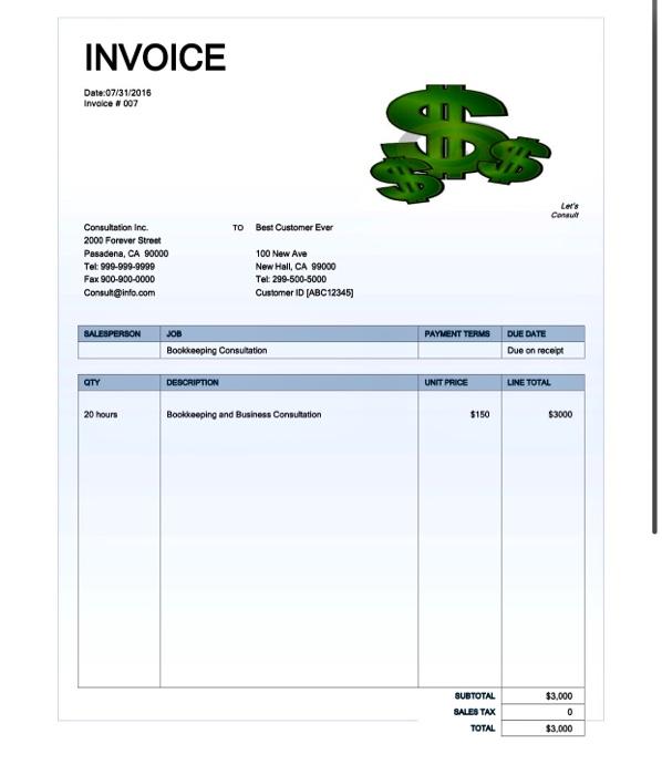 a Bookkeeping Consulting Firm. You did some consulting during last few months