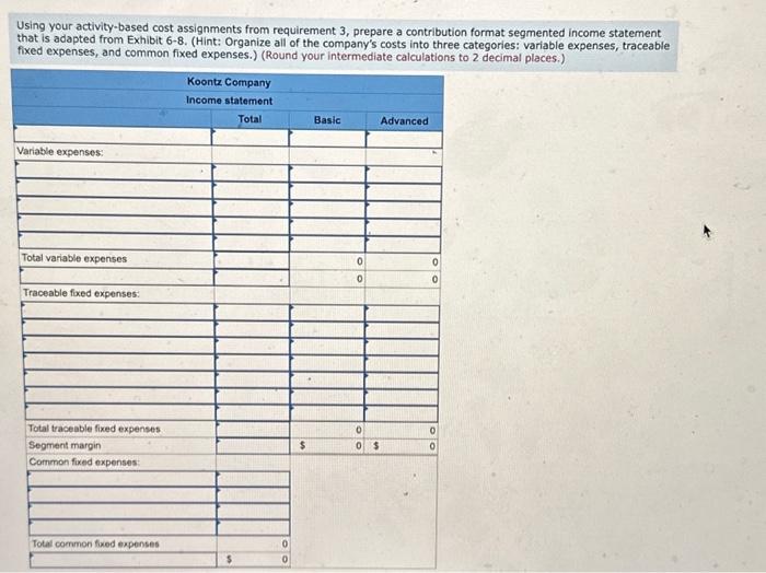 segmented income statement from requirement 4, calculate the break-even point in dollar