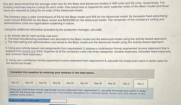 sales for the Advanced model. Complete this question by entering your answers