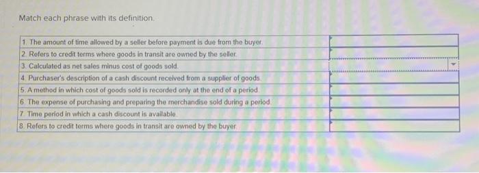  Match each phrase with its definition