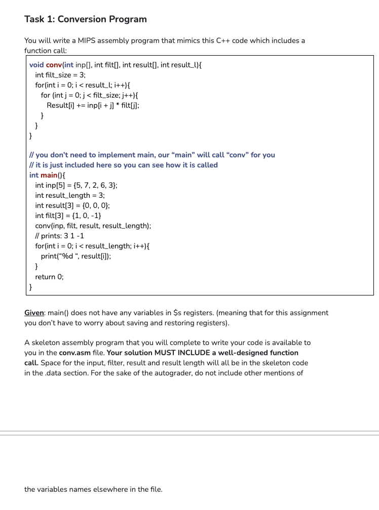  Task 1: Conversion Program You will write a MIPS assembly program