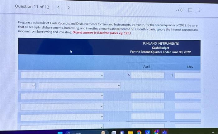following information in preparing her cash analysis: 1. Sunland has experienced an