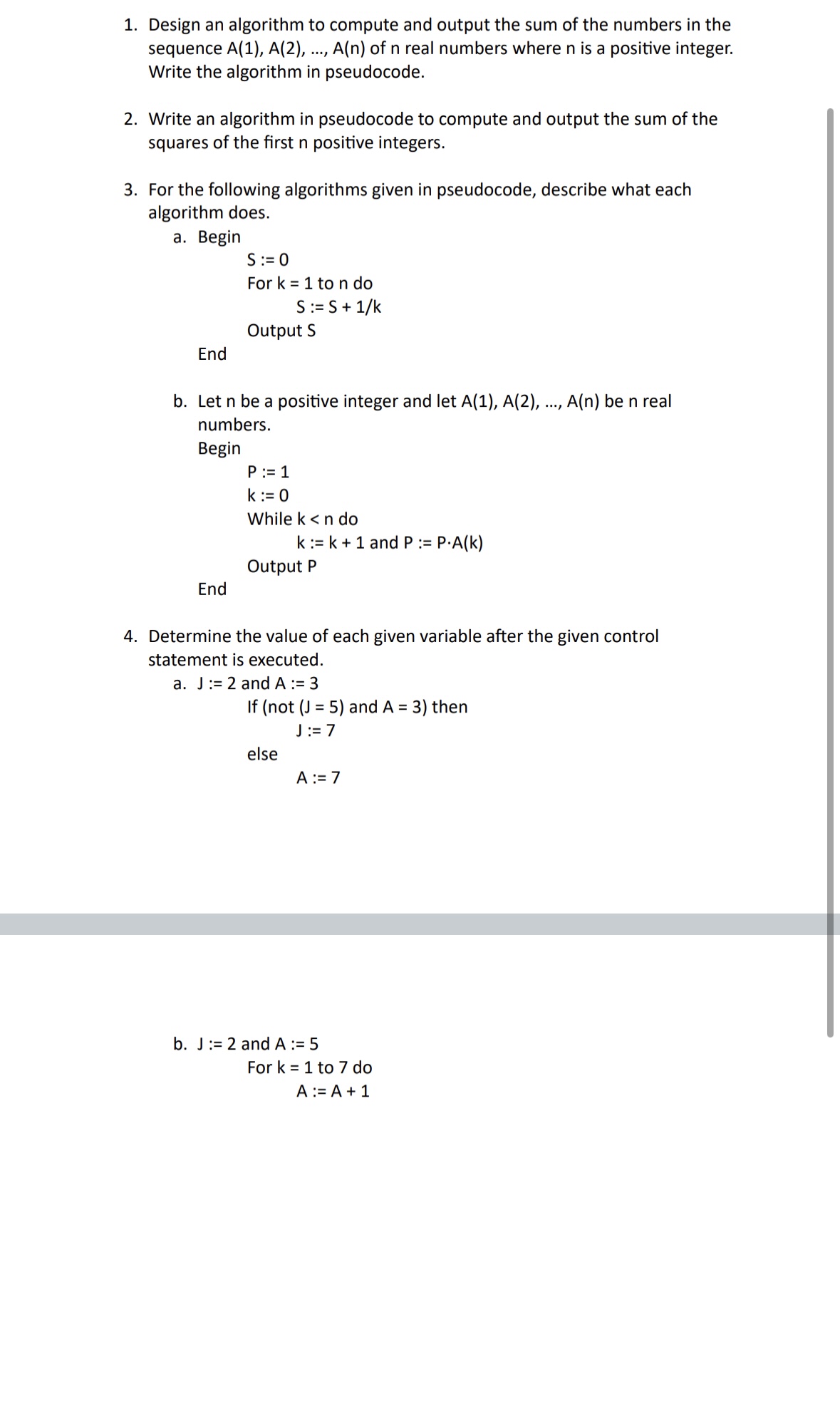  please help advanced math Design an algorithm to compute and output