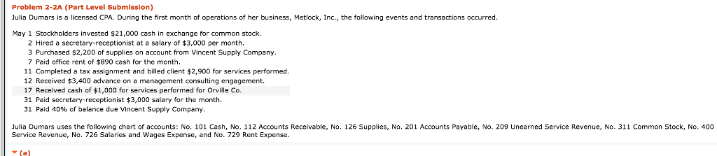  Problem 2-2A (Part Level Submission) Julia Dumars is a licensed CPA.