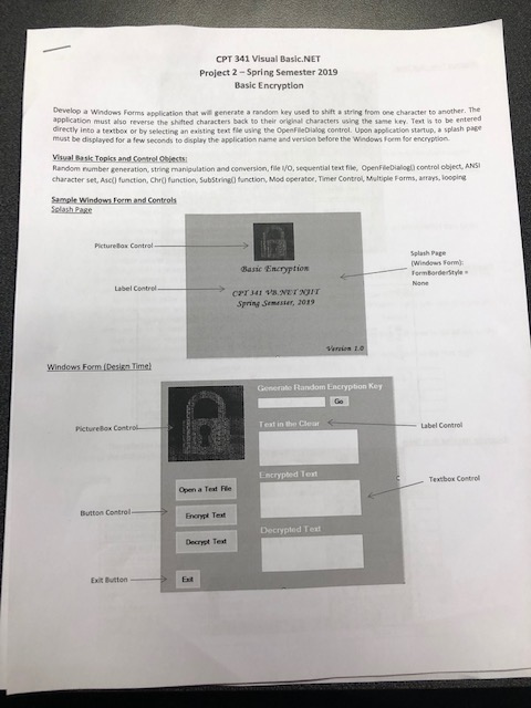  CPT 341 Visual Basic.NET Project 2-Spring Semester 2019 Basic Encryption Develop