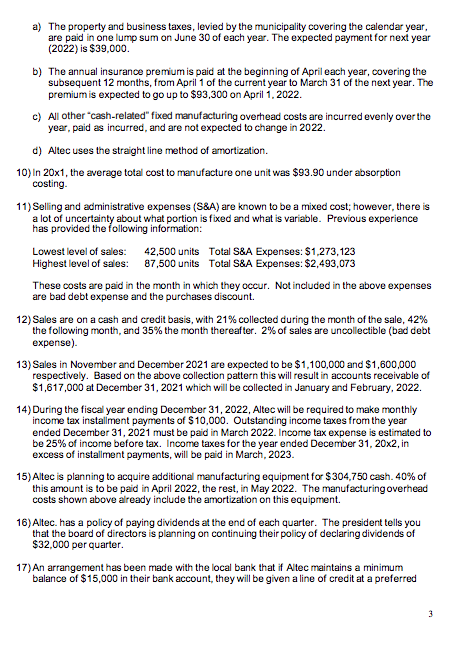 call an Altec. For planning and control purposes they utilize a monthly