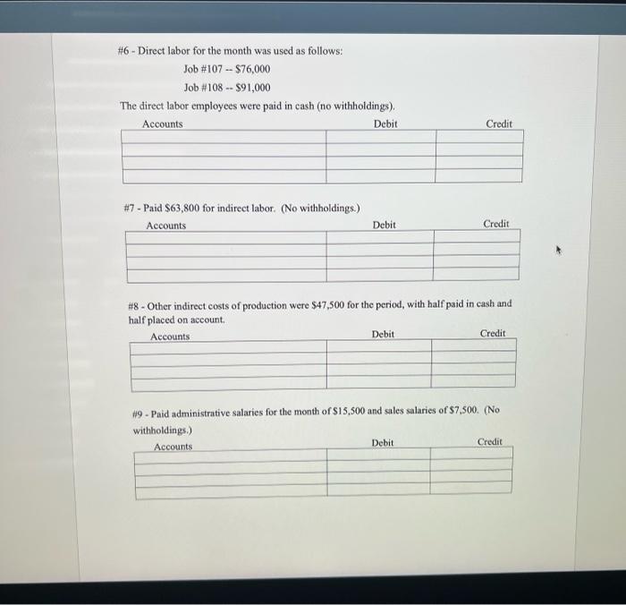 Make sure to complete the job cost sheets below as you work