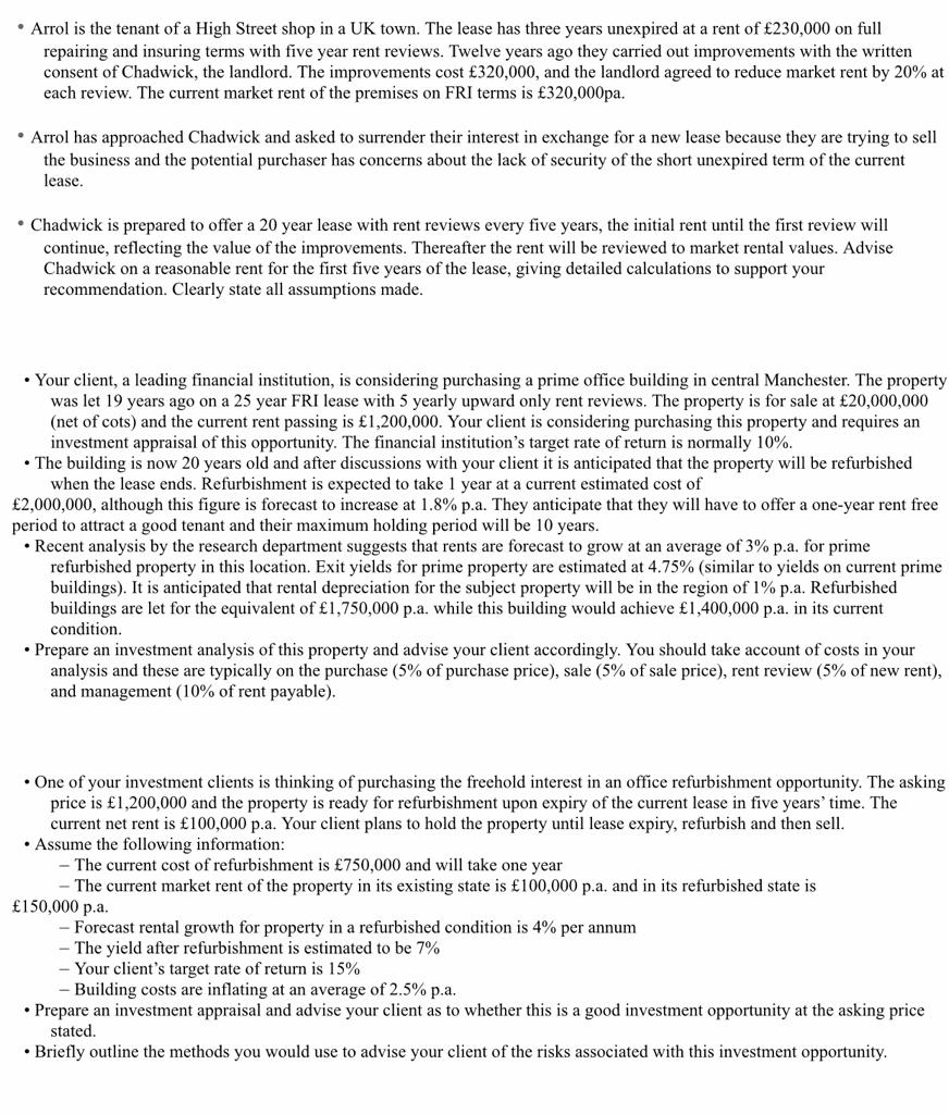 the numerical part must be solved in spreadsheet, please. Arrol is the