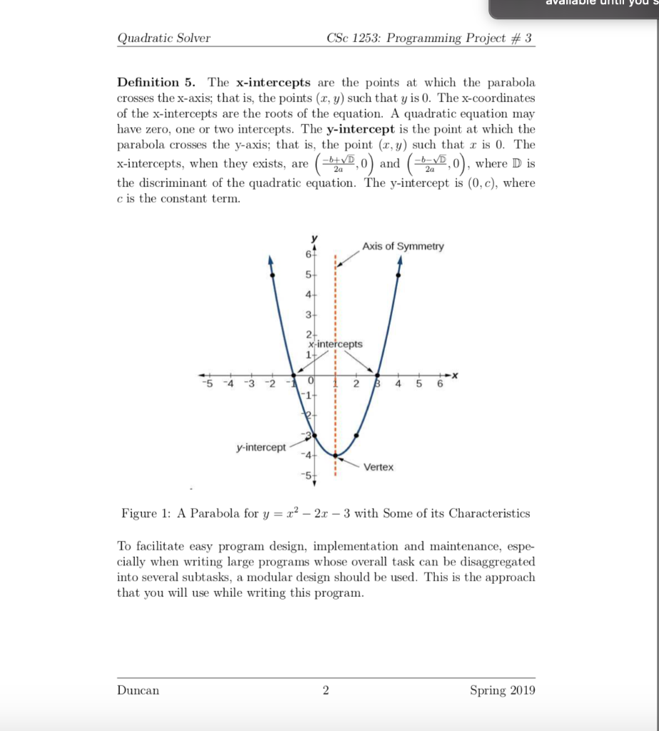 and follow instructions on page. Quadratic Solver CSc 1253: Programming Project #