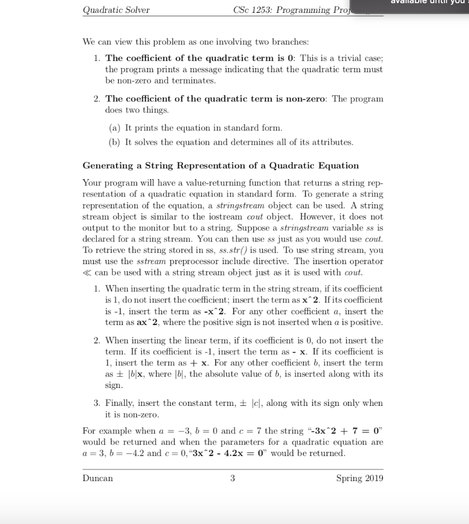 3 Solving Quadratic Equations Out: 2/26 Due: 3/11 by 11:50 PM Learning