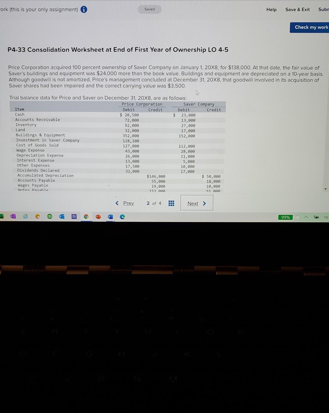  ork (this is your only assignment) Saved Help Save & Exit