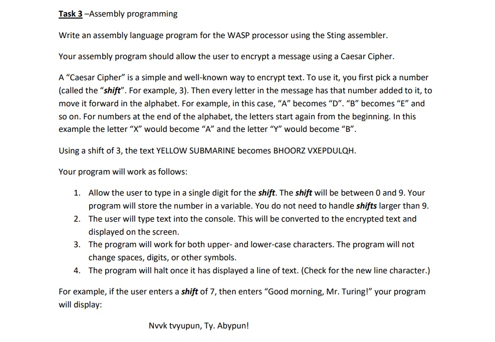  Task 3-Assembly programming Write an assembly language program for the WASP