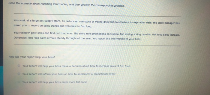  Read the scenario about reporting information, and then answer the corresponding